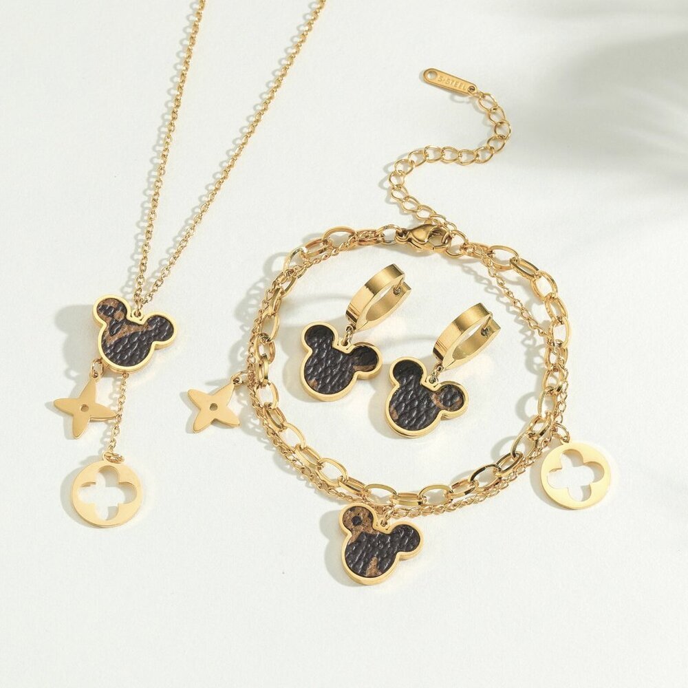 Gold Charm Jewelry‎ Set | Necklace Bracelet Earrings | Adjustable | Boutique